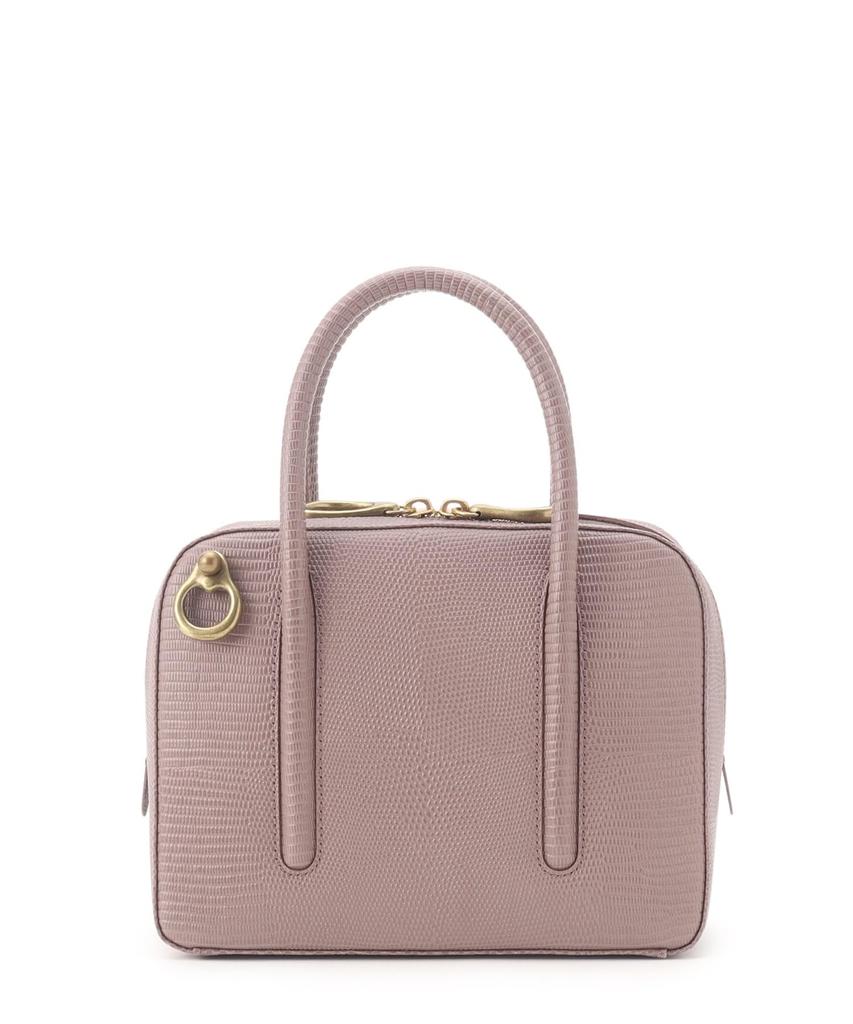 Sac à main Toff & Loadstone Jolly Mini Boston Lézard avec Bandoulière, Cuir Gaufré, Taille Unique, Marron et Rose Poussiéreux