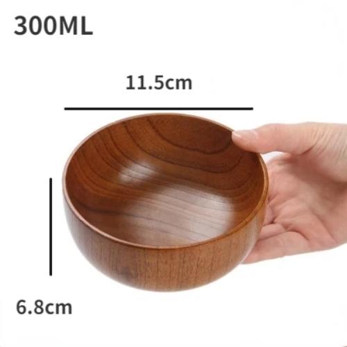 Japanese Wooden Rice Noodle Soup Bowl – Solid Jujube Wood Salad Bowl for Kids & Adults
