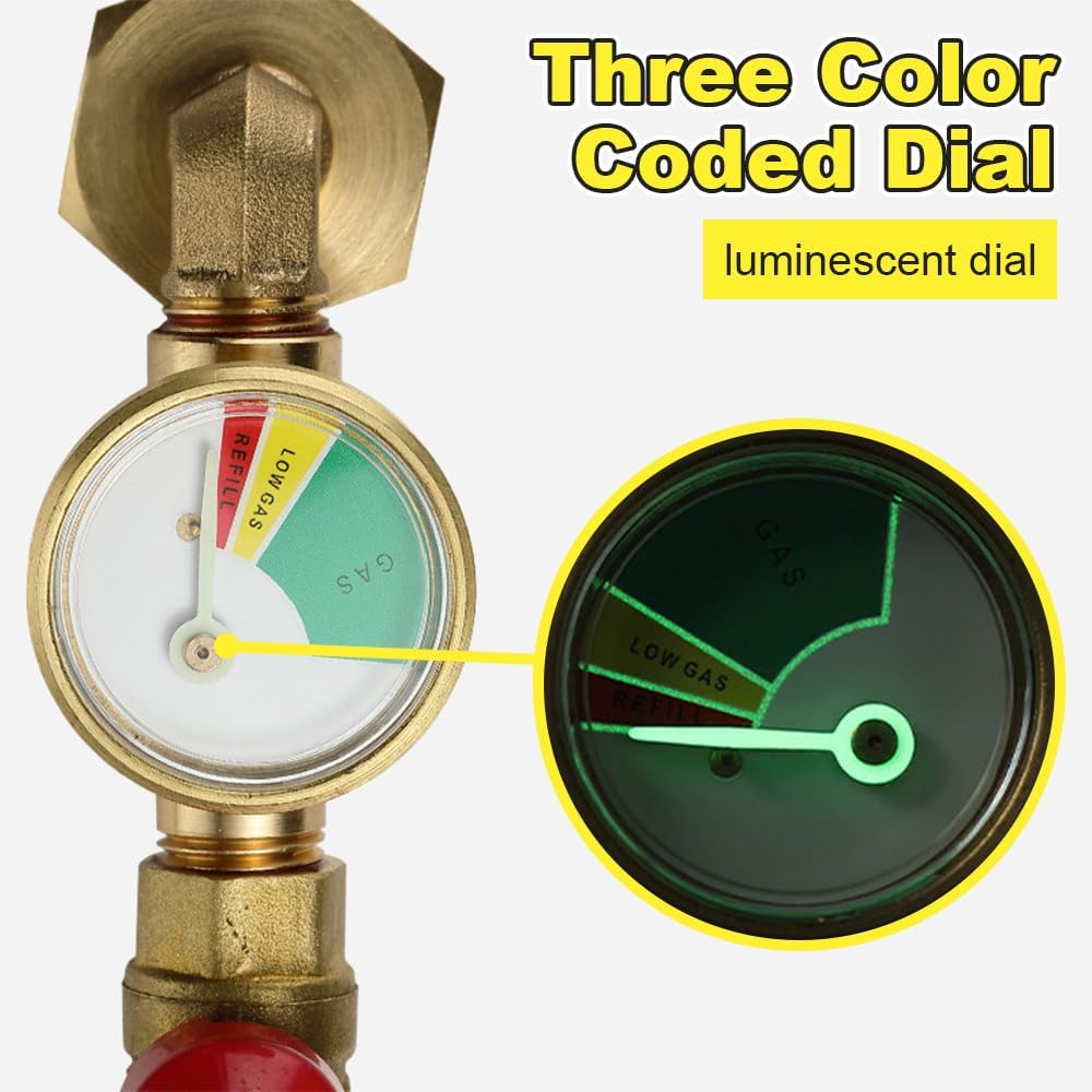 Upgraded Propane Refill Elbow Adapter with Tank Gauge,Fill 1 Pound Bottles from 20lb Tank, 1 Lb Throwaway Disposable Cylinder Propane Bottle
