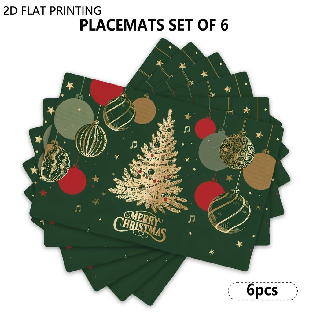 4pcs/6pcs Table Mats Suitable for Kitchen Dining Table, Rectangular Xmas Decor with Golden Table Protectors, Hand Washable Holiday Placemats for Chris