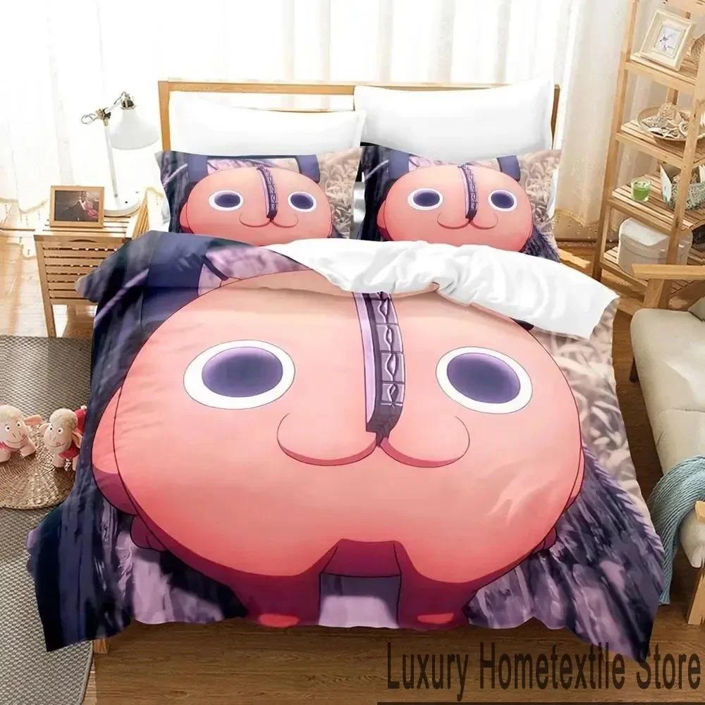 Anime Pochita Chainsaw Man Bedding Set Boys Girls Twin Queen King Size Duvet Cover Pillowcase Bed Boys Adult Home Textileextile