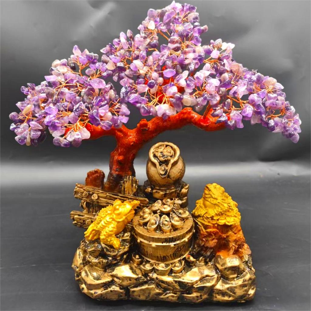 Amethyst Money Tree Ornament: Purple Wealth-Attracting Home Decor Gift
