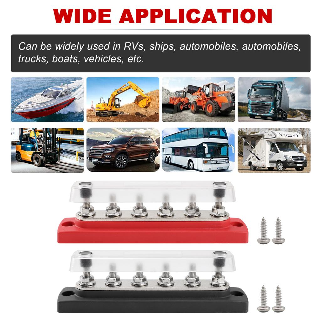 150A Power Distribution Block 48V Bus Bar Terminal Block 6 x M6 Terminal Studs Marine Bus Bar with Cover For Car Truck