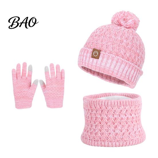 Childrens Winter Outdoor Clothing Kids Hat Scarf Gloves Set, 3-Piece Fleece Lined Beanies Neck Cozy Thickened Wear Warmer Mittens for Boys Girls, Warm