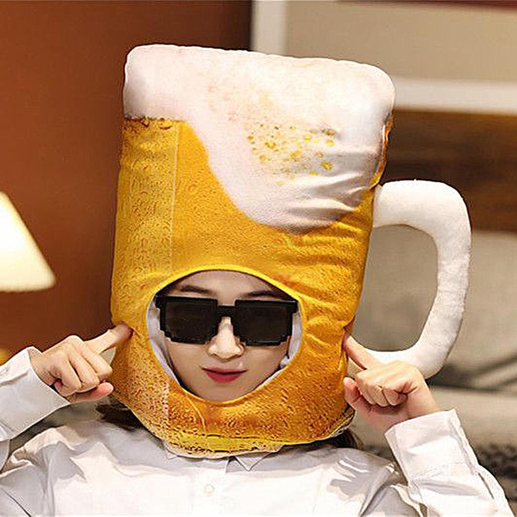 Plüsch-Bierkrug-Hut Lustiger Bierkrug Kostüm Kopfbedeckung für Erwachsene Leichte Cosplay-Kopfbedeckung Foto-Requisiten für Bühne Karneval