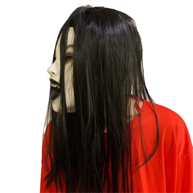 Women Creepier Head Gear Prop Scary Crying Woman Headgear with Long Hair, Halloween Party Cosplays Costume Headwear Prop