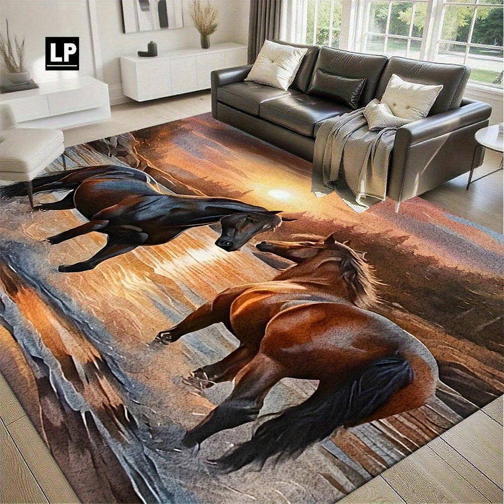 Abstract Zonsondergang Rivieroever Dubbel Paard Vloerkleed, Antislip Wasbare Vloermat voor Woonkamer Slaapkamer Kantoor, Woondecoratie Tapijt 40x60cm