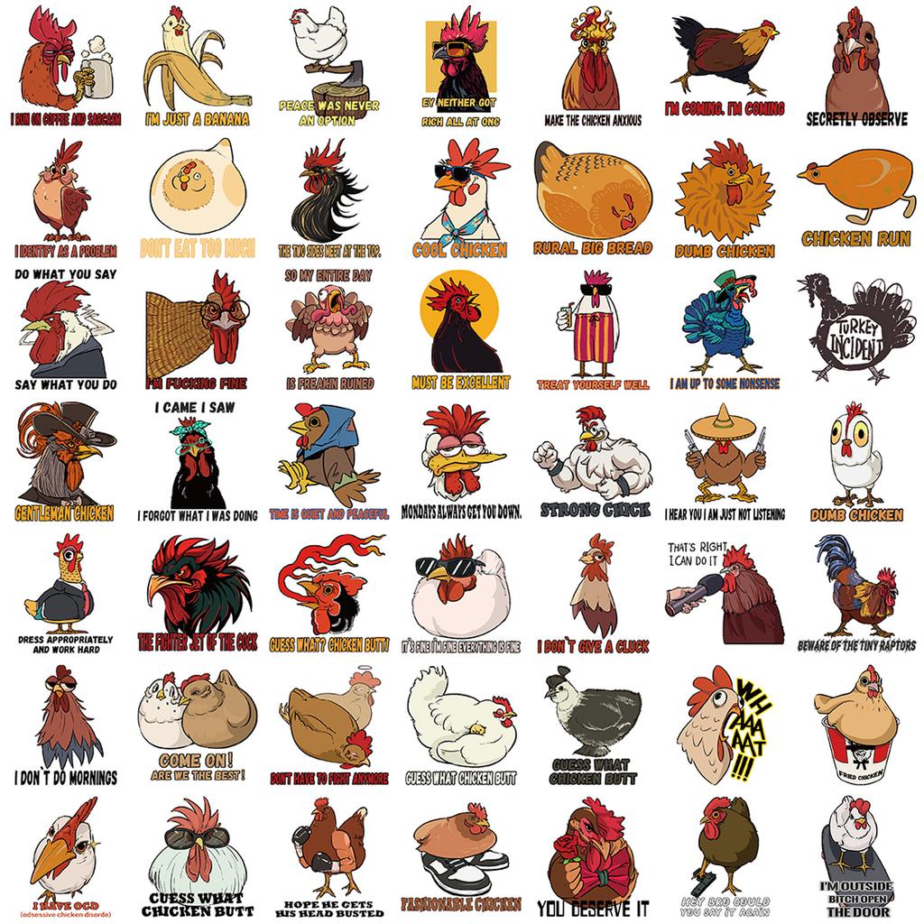 50 Cartoon Hen Doodle Stickers Decorative Guitar Notebook Suitcase DIY Waterproof Sticker