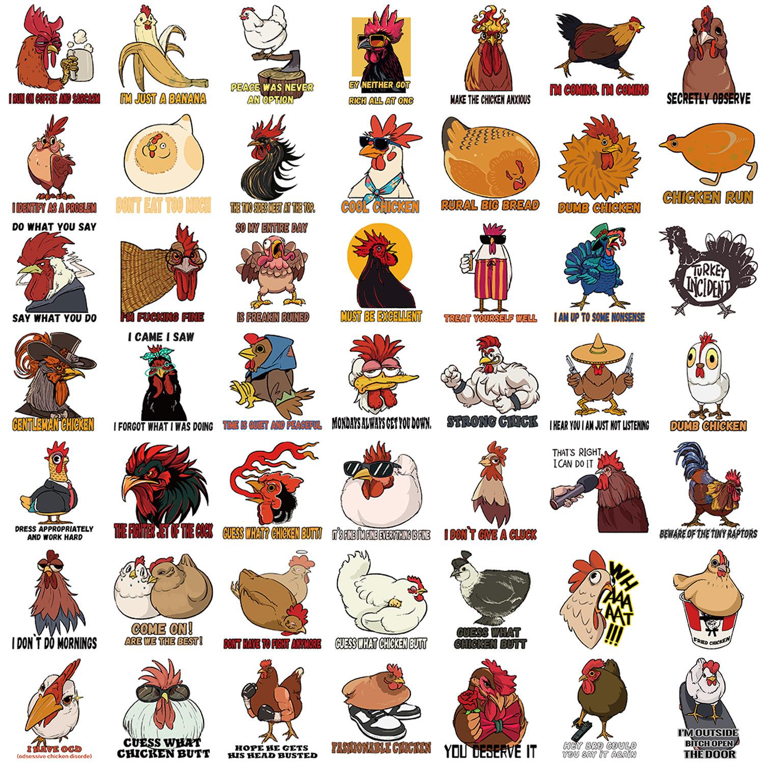 

50 Cartoon Hen Doodle Stickers Decorative Guitar Notebook Suitcase DIY Waterproof Sticker