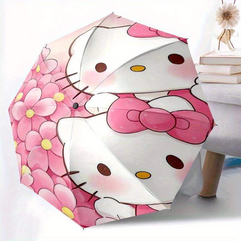 Three Pink Hello Kitty Design Automatic Opening and Closing Umbrella - Small Umbrella Suitable for Various Occasions, Portable 3-Fold Small Umbrella F
