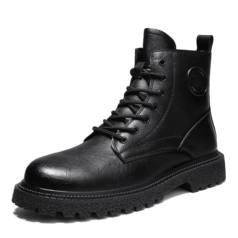 Fashion Genuine Leather Winter Fluff Men Snow Boots Thick Bottom Lace Up High Top Shoes All-Match Casual Boots Design Motorcycle Boot 38 6300₽