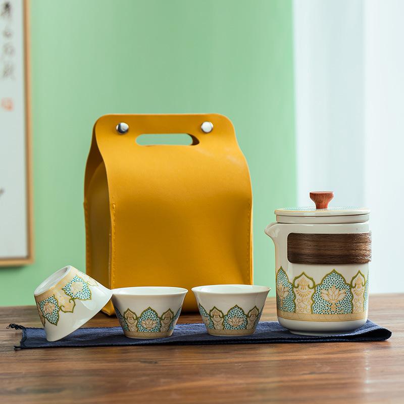 

Travel tea set, ceramic express cup, one pot, three cups of tea can, tea can set, gift