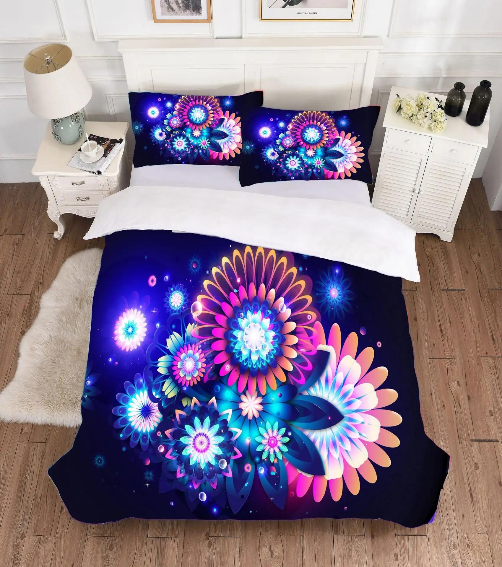 Pattern Dream Fabric Pretty Butterfly Bedding Set Purple Pink Duvet Cover Set Bedding Cartoon Singl Double Cover Bed 200x200 Hot (135x200cm)