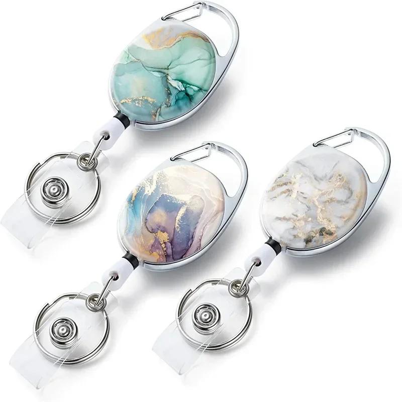 1pc Marble ID Card Key Chain Lanyard Clip Key Ring Retractable Pull Name Tag Badge Belt Rope Holder Heavy Duty Keyring Keychain