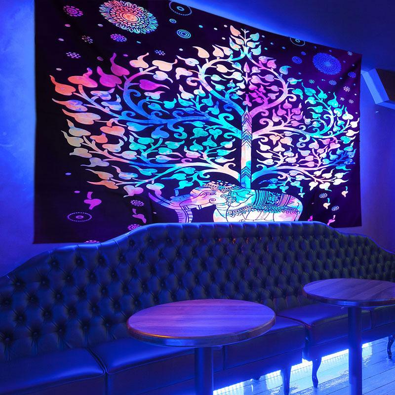 UV Fluorescent Bohemian Elephants Tapestry Print Wall Hanging Art Home Decor