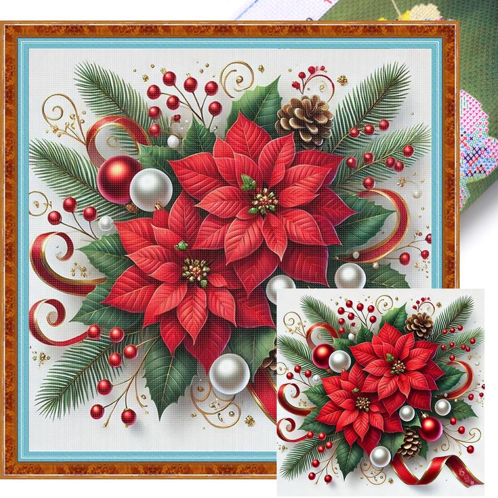 Christmas Printed Cross Stitch Kit 40x40cm DIY 11CT Embroidery Craft Set Decor