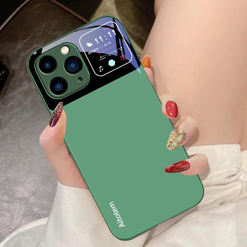 Black Tempered Glass Phone Case For IPhone 15 Pro 14 13 12 Mini 11 XS Max XR 7 8 Plu SE 2020 2022 Liquid Large Window