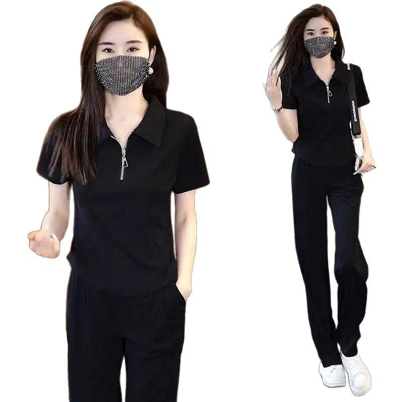 2025 Summer European Trendy Two-Piece: Ice Silk Loose Fit Short Sleeve Set for Women