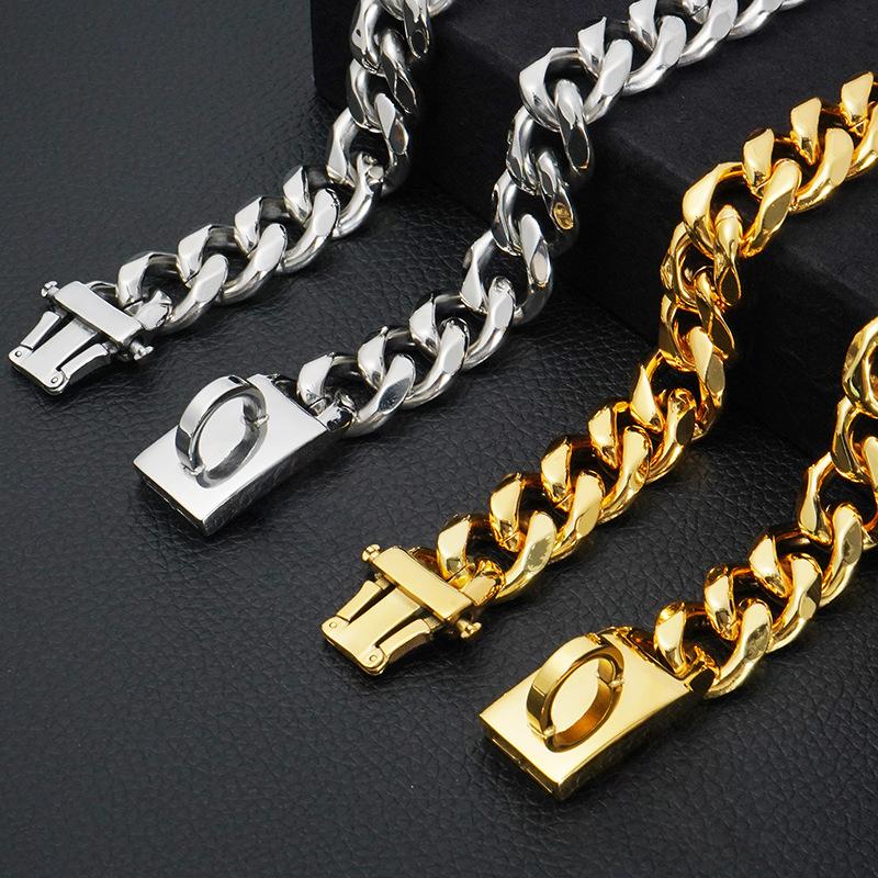 19Mm Stainless Steel Gold Dog Chain Dog Collar Pet Dog Lock Buckle Hip Hop Gold Dog Chain
