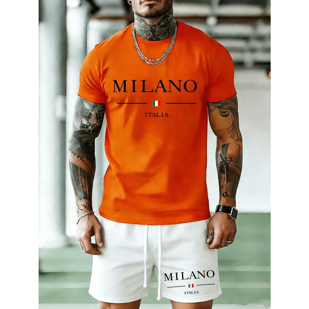 2026 New Arrival Mens Summer Casual Short-Sleeve T-Shirt and Shorts Set with Letter Print Everyday Casual and Sporty Fashion Set