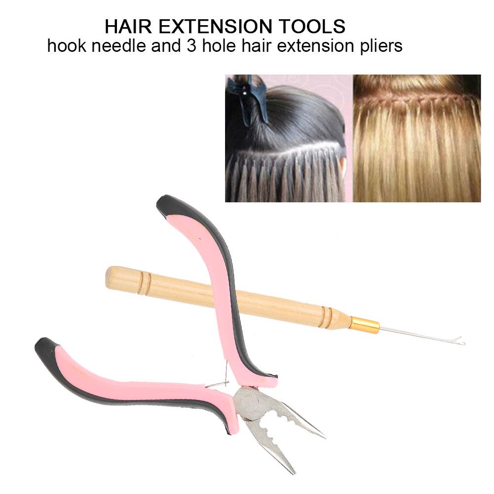 

Hair Extension Hook Needle 3 Hole Pliers Set Stainless Steel Hair Extension Wig Tools