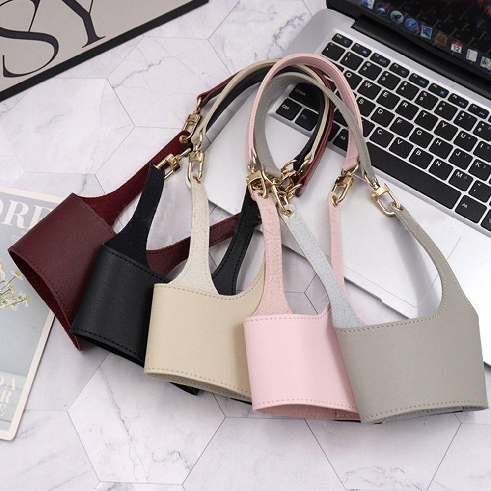 PU Leather Water Bottle Holder Outdoor Drink Carry Strap Portable Coffee Cup Sleeve