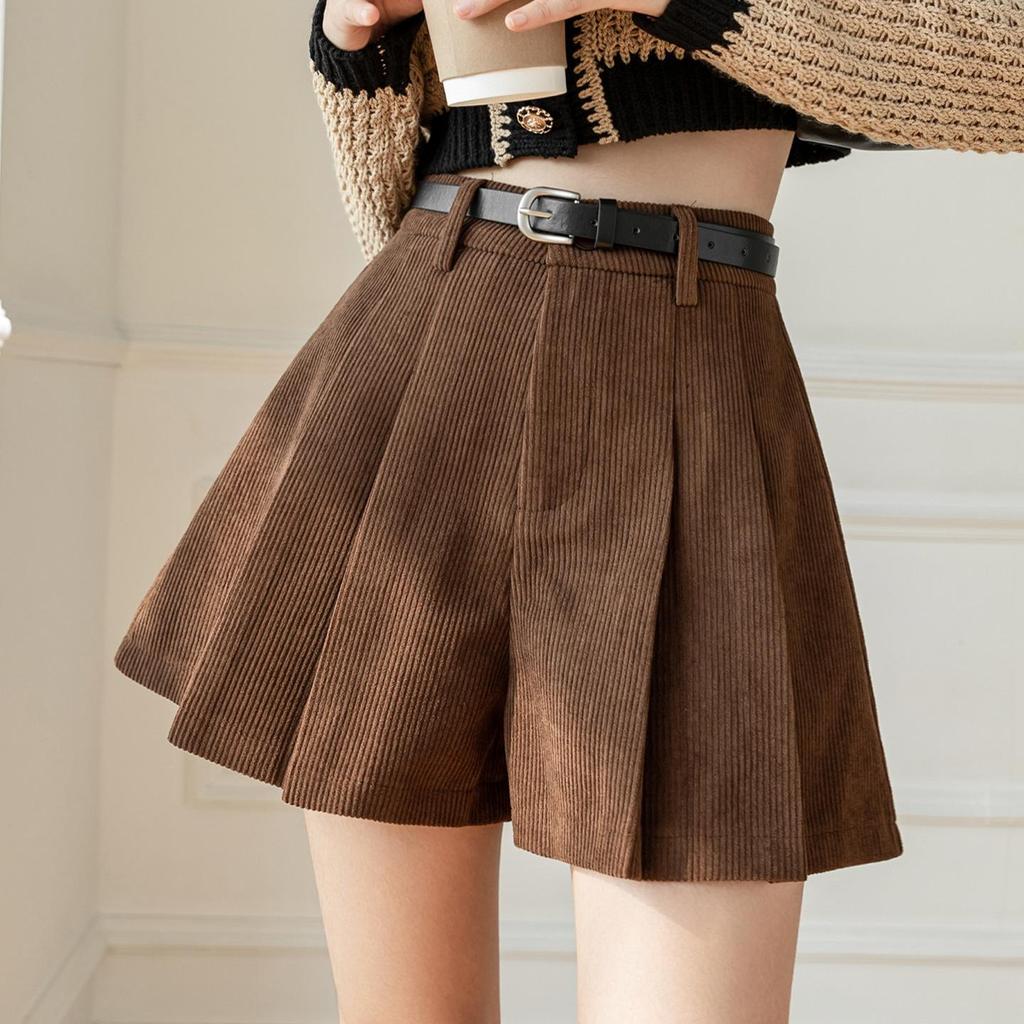Women's High Waist Corduroy A-line Wide Leg Shorts - Autumn/Winter 2025 Collection