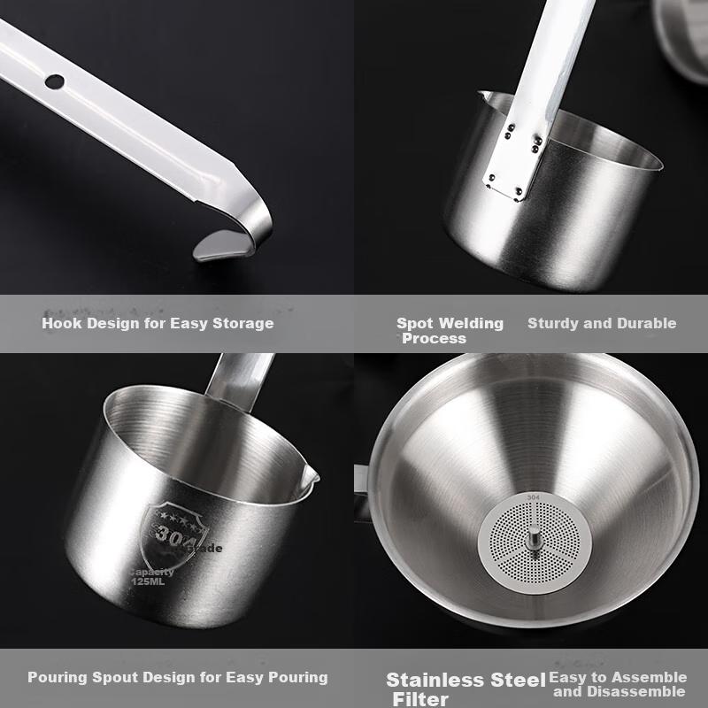 BJ 304 Stainless Steel Wine Pourer Funnel with Filter Mesh, Wine Dipper, Oil Spoon, And Liquor Dispenser Set