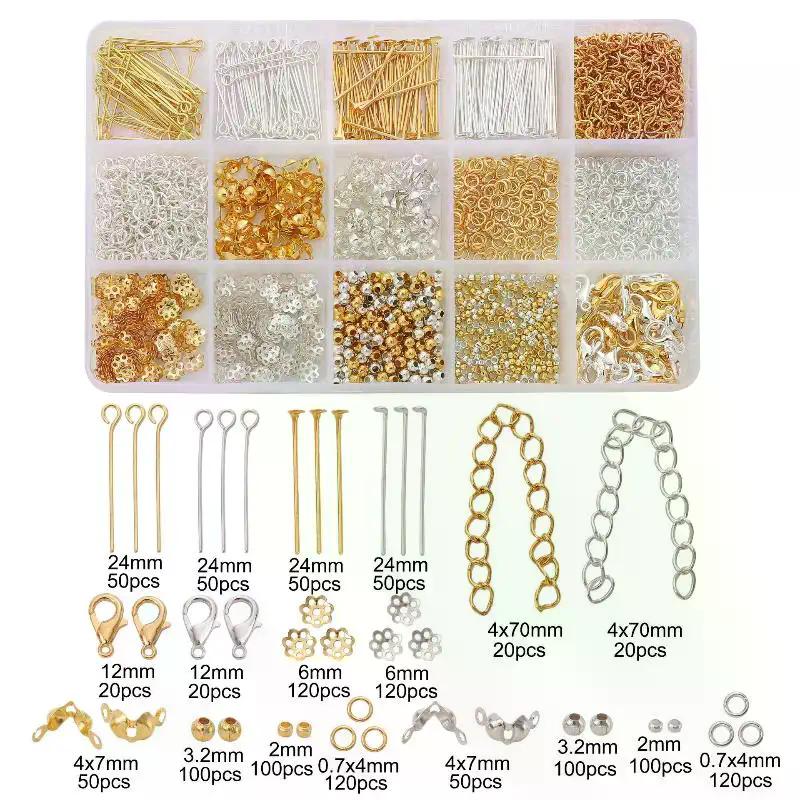 Kit de Inicio para Fabricación de Joyería de 1260 Piezas/Set Pendientes Collar Componentes Cuentas DIY Accesorios para Joyería Adecuado Para Adultos y Principiantes