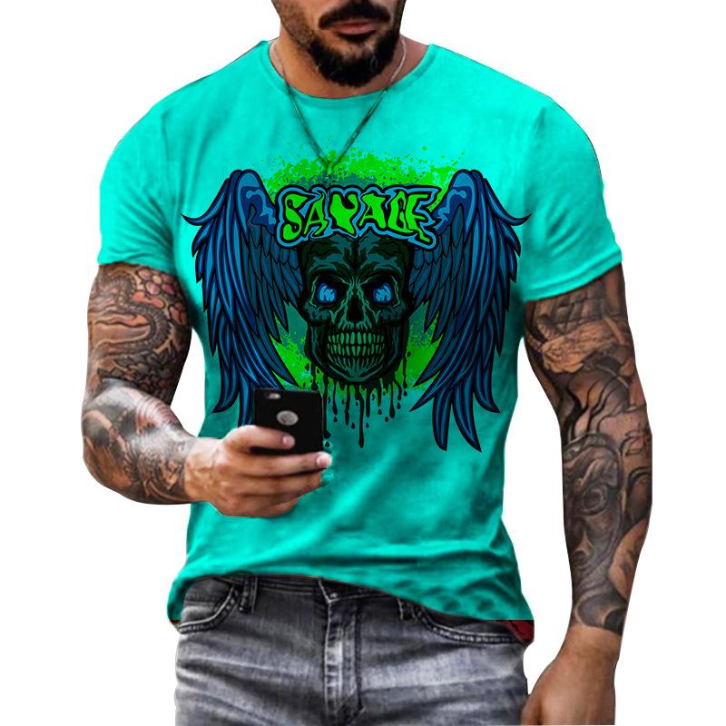 Summer Round Neck 3D Halloween Print Top Fashionable Casual Short Sleeved Men's T-shirts