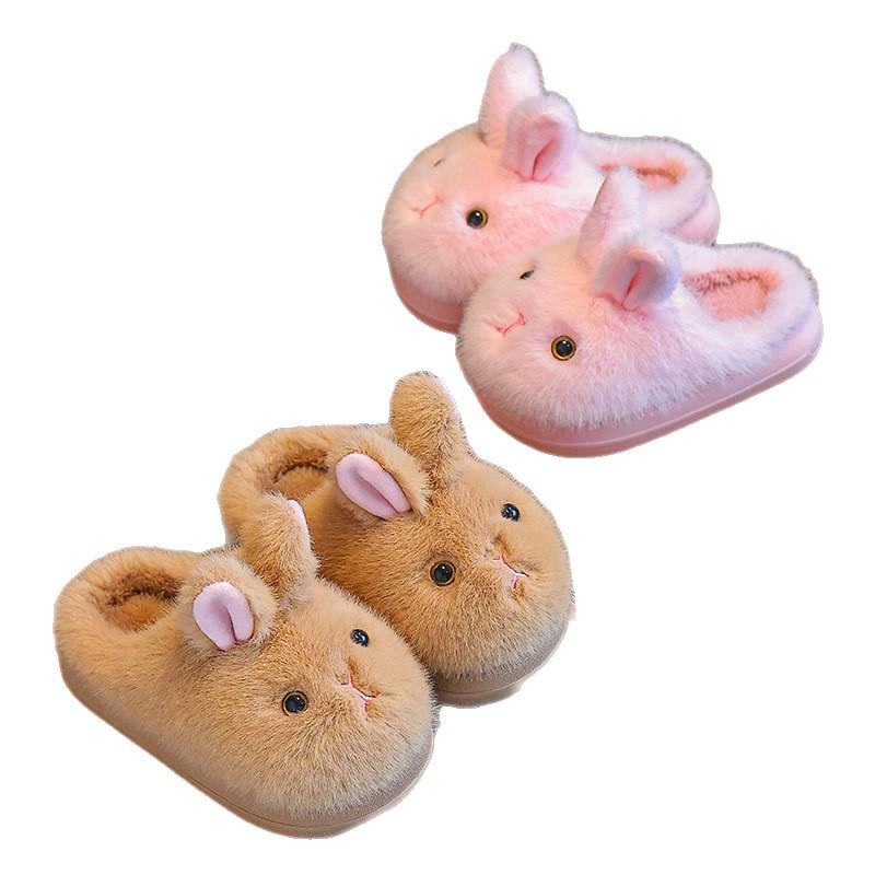 Girls' Winter Velvet Fur Slippers - Warm Indoor Closed-Toe Cotton Shoes for Children and Women