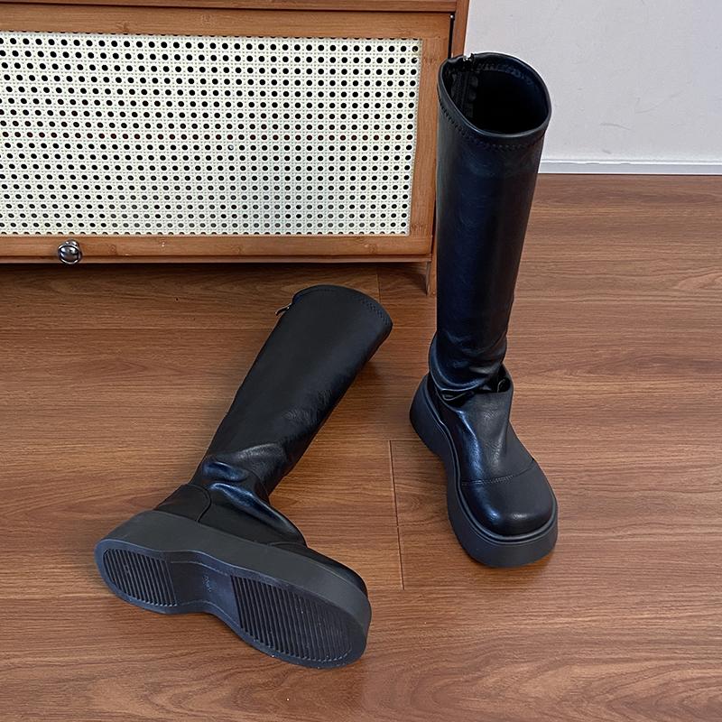 Autumn Winter Platform Thick Sole Women Knee High Boots Cosy Soft Leather Street Style  Mordern Long Booties Zapatos De Mujes