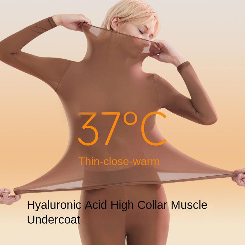 Hyaluronic Acid Thermal Underwear Set Stacked Turtleneck Slim Warm Base Layer Seamless Soft Stretch Loungewear for Women