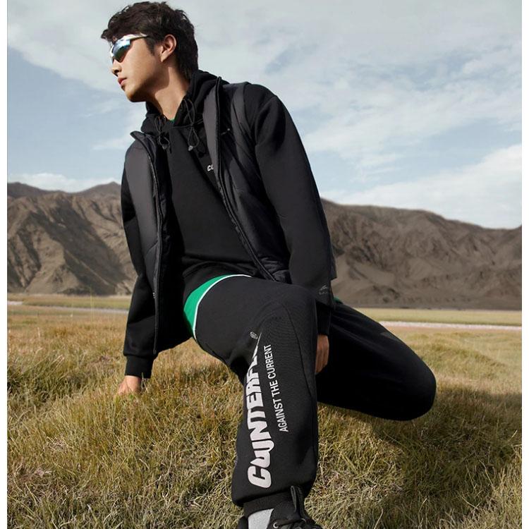 Li Ning CF Su Series Letter Mid Waist Tapered Fleece Knit Sports Pants Men Pants AKLTB07-1