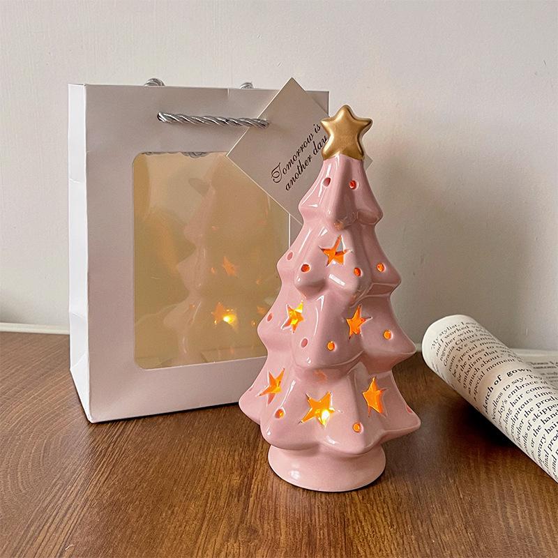 Ceramic Christmas Tree Night Light Ornament - Graduation, Birthday, Bestie Gift for Girls, Student Decor