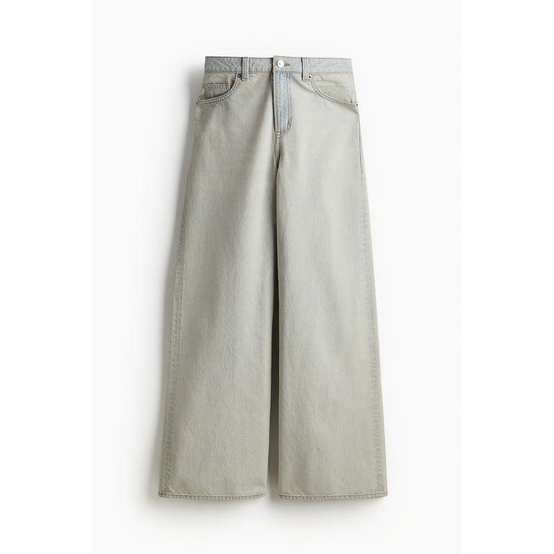 

HM Women s Pants Autumn Fashion Casual Loose Mid-Waist Straight Stacked Lazy Wide Leg Denim 1210963 Light Denim Blue 011 150/60