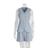 Set Estivo da Donna in Cotone e Lino 2 Pezzi Casual da Pendolare Gilet Gilet + Pantaloncini