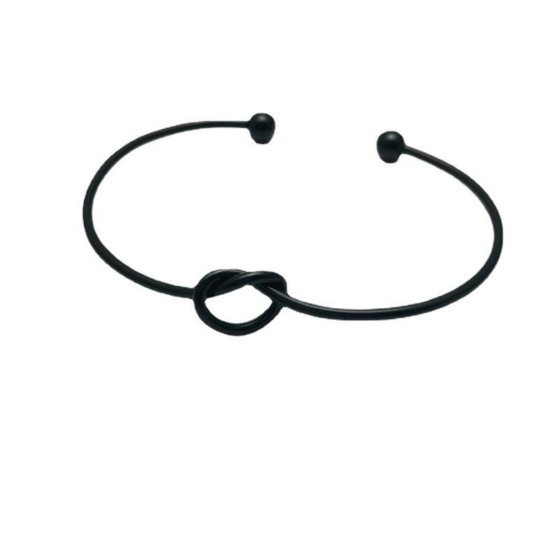 Minimalist 2mm Thin Titanium Steel Love Heart Knot Bangle Chic Knot Cuff Bracelet