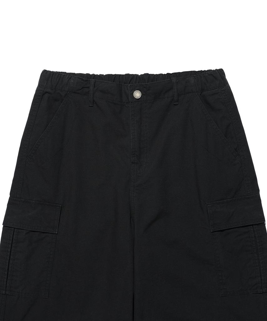 WACKY WILLY Wide Cotton Cargo Elastic Waist Pants Black