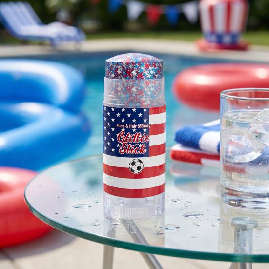 Patriotic Red White and Blue Body Glitter Stick, 4th of July Accessories for Women Kids, Sparkling Face Hair Glitter