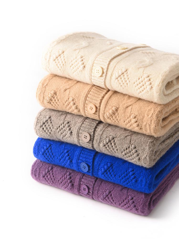 Women's 3D Crochet Thickened Wool Cardigan - Long Sleeve Knit Sweater for Autumn & Winter