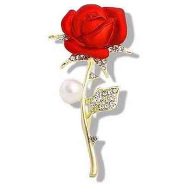 Red Rose Brooch With Diamonds Temperament Brooch Anti-Light Pin Clothing Accessories
