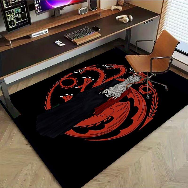 1pc Fire and Blood Office Carpet Chair Mats, Home Decor Mat | Fantasy Theme Mat | Durable Mat, Dragon DecorB21