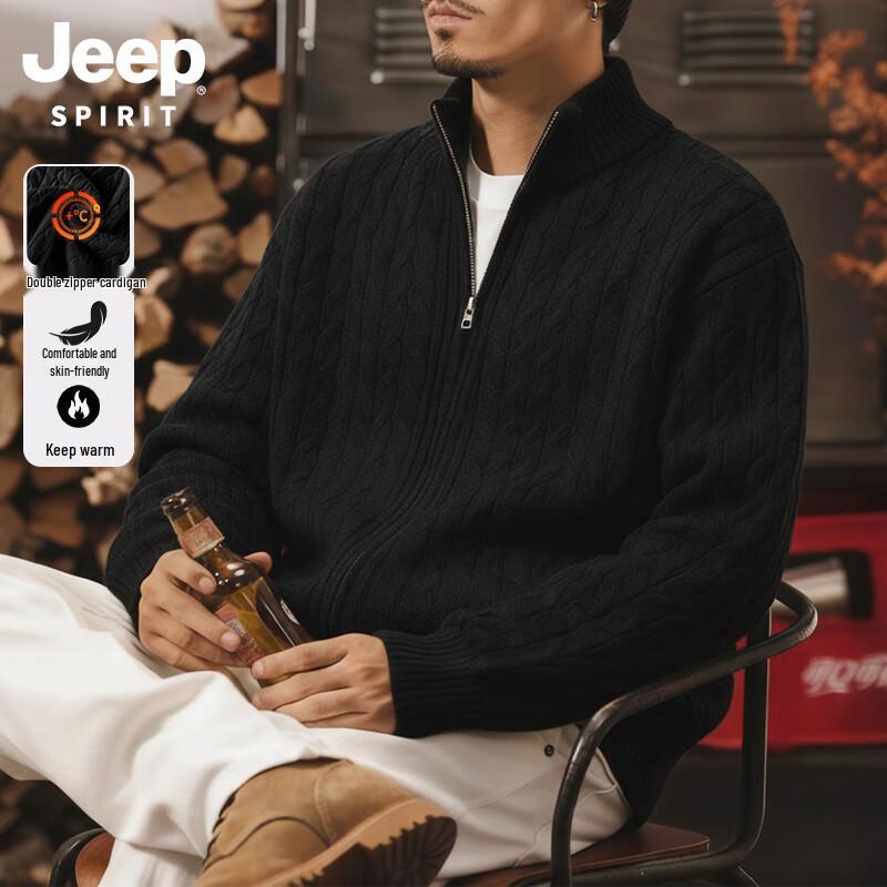 

JEEP SPIRIT Men s Winter Double-Zip Cable Knit Thick Sweater XL