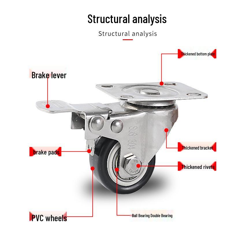 Stainless Steel Swivel Caster with PVC Wheel & Brake, Rustproof & Waterproof