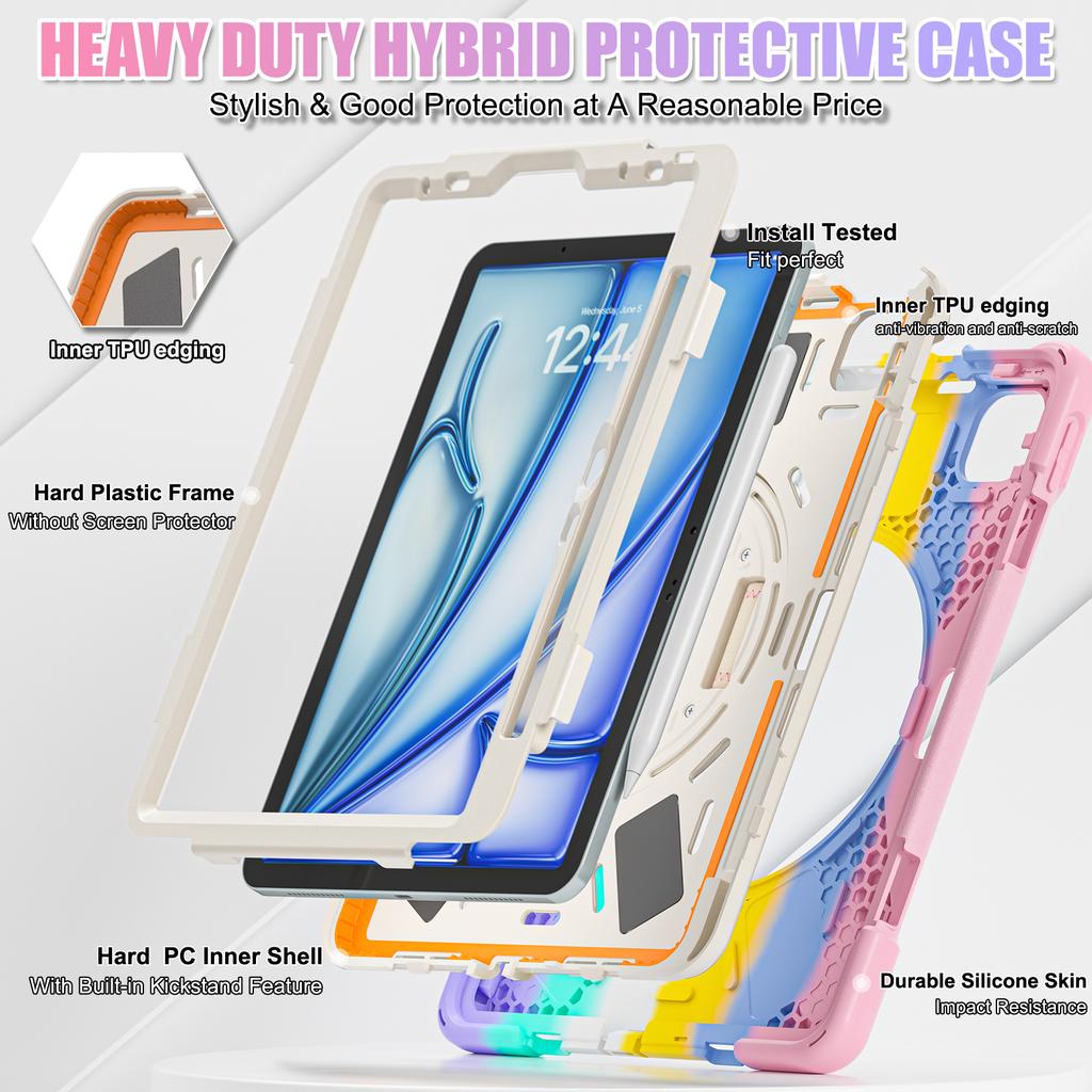 360 Rotating Stand Case Universal for IPad Air 11 2026 M4 2025 M3 2024 M2 Pro 11 2018-2022 Air 4 5 Hybrid Cover Shoulder Strap