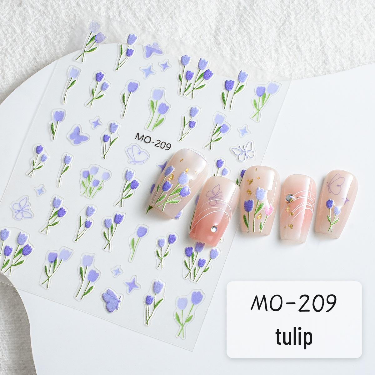 Golden Osmanthus Tulip Nail & Eye Makeup Stickers - Floral Decals with Embossed Petals and Leaves