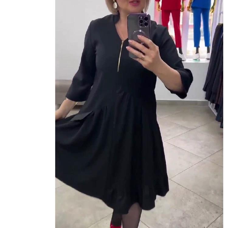 

2025 European & American Women s Slim-fit Solid Color Long-sleeved Stand Collar Dress for Spring & Autumn L