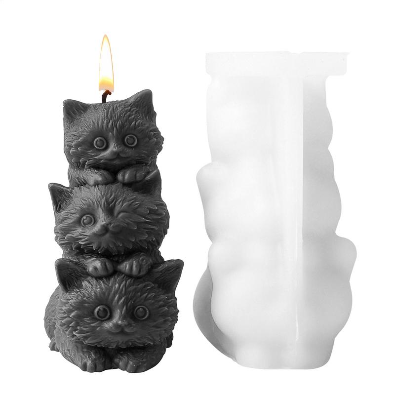 Cute Cat Candle Silicone Mold Reusable Three Cats Stacking Ornament Silicone Mold Kitten Crafts Plaster Resin Soap Making Tools
