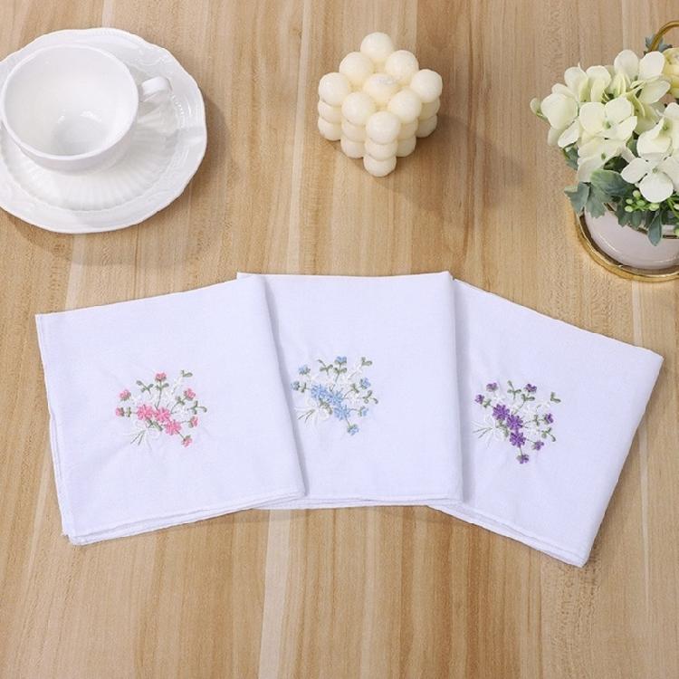 Lightweight Handkerchief Washable Chest Towel Embroidery Flower Hankie Pocket Square 28x28cm for Girl Traveling Shopping